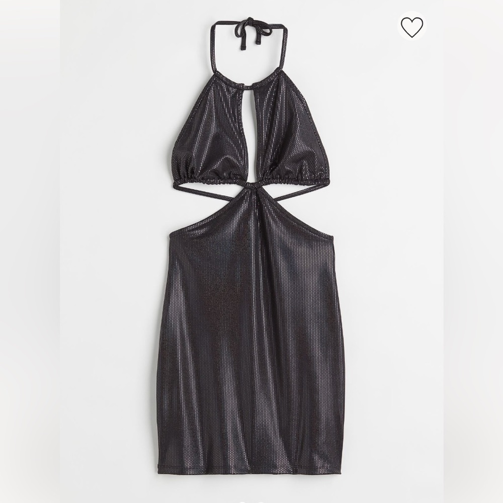 NWT Divided by H&M shiny black cut out dress. Stretchy and form fit. Sz. Medium.